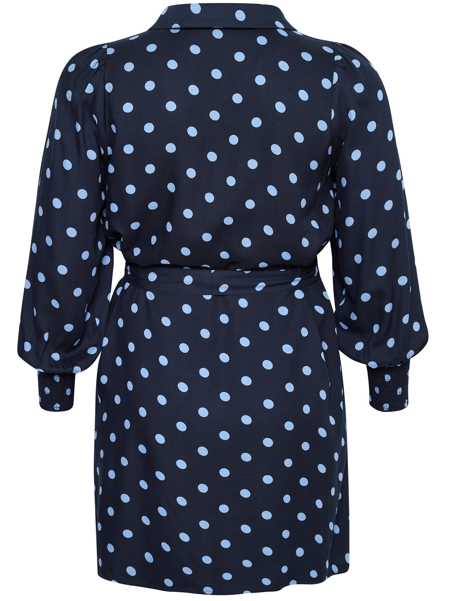 KCsirina - Flot mørkeblå viskose kjole med lyseblå prikker fra Kaffe Curve