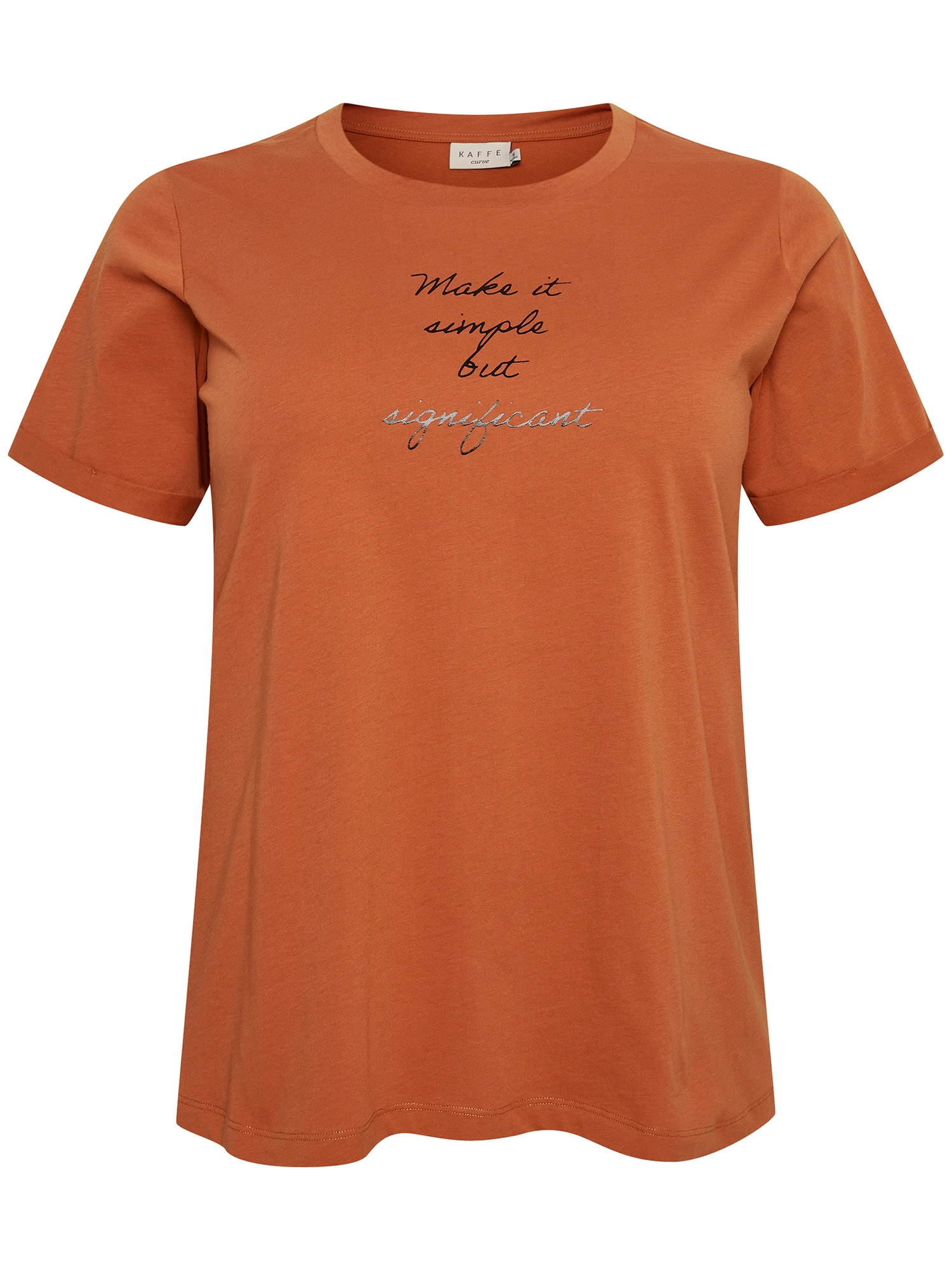 KC JOLINA - Orange bomulls-T-shirt med coolt statementtryck fra Kaffe Curve