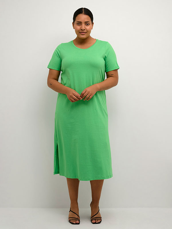 CALINE - Lång grön jersey klänning fra Kaffe Curve