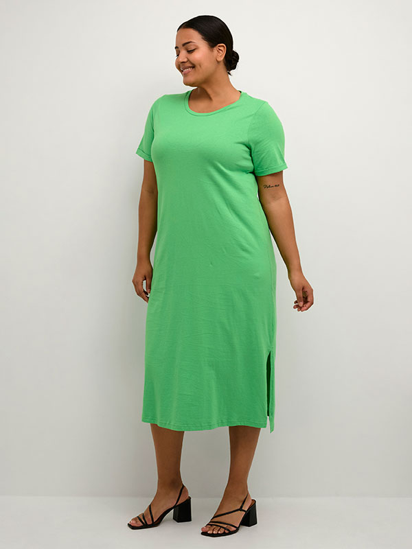 CALINE - Lång grön jersey klänning fra Kaffe Curve