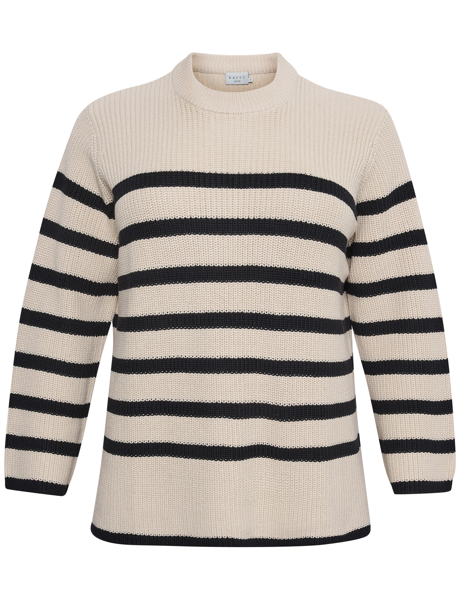 MILLA - Beige stickad blus med svarta ränder fra Kaffe Curve