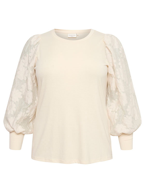 FELINA - Vit blus med blommiga organzaärmar fra Kaffe Curve