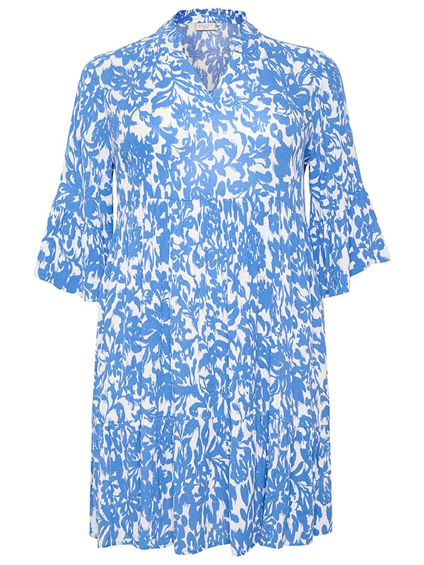 ELLA - Blå klänning med mönster i crepe viskos fra Kaffe Curve