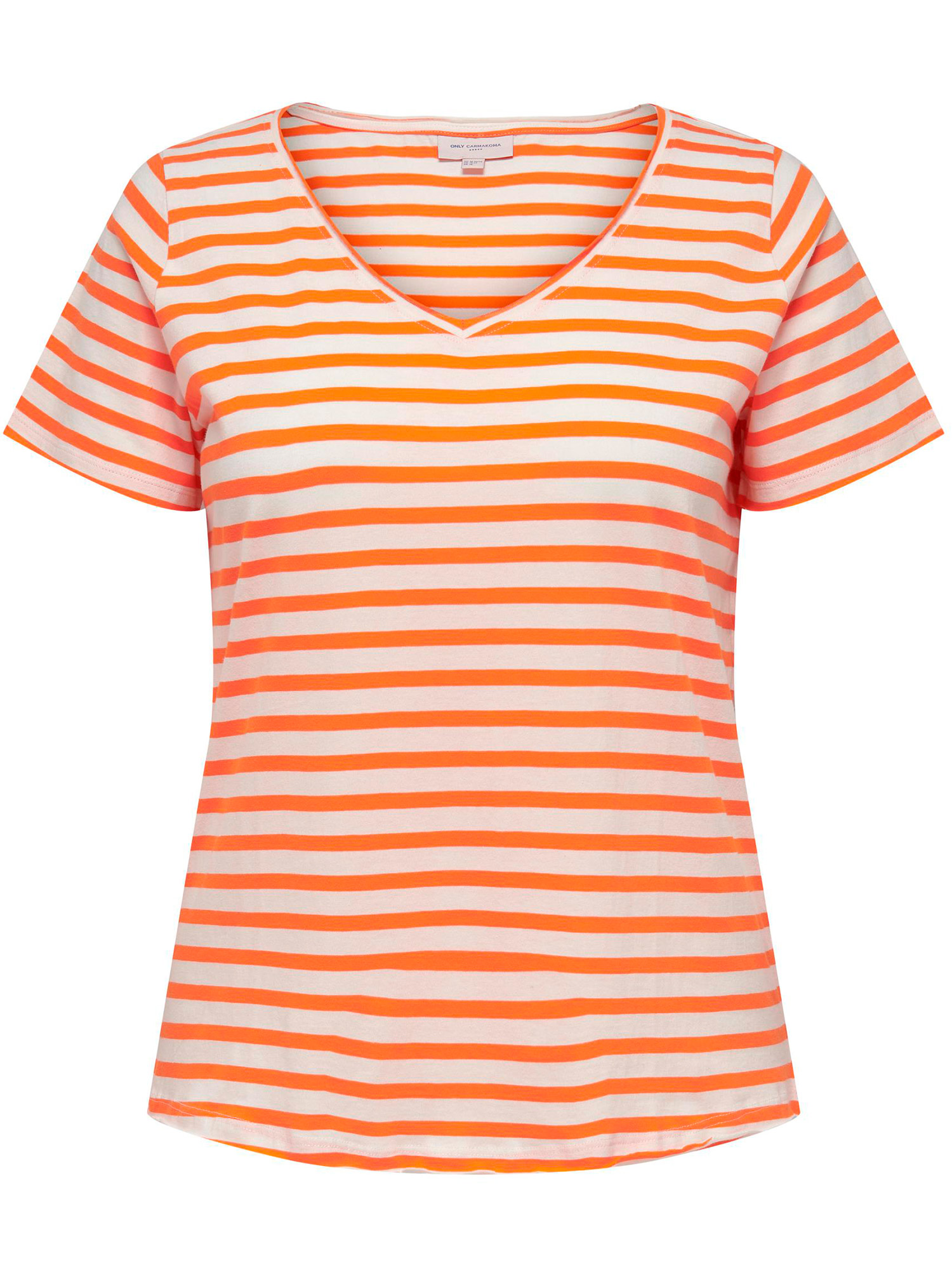 Carlife - Fin t-shirt i bomull med off-white och orange ränder fra Only Carmakoma