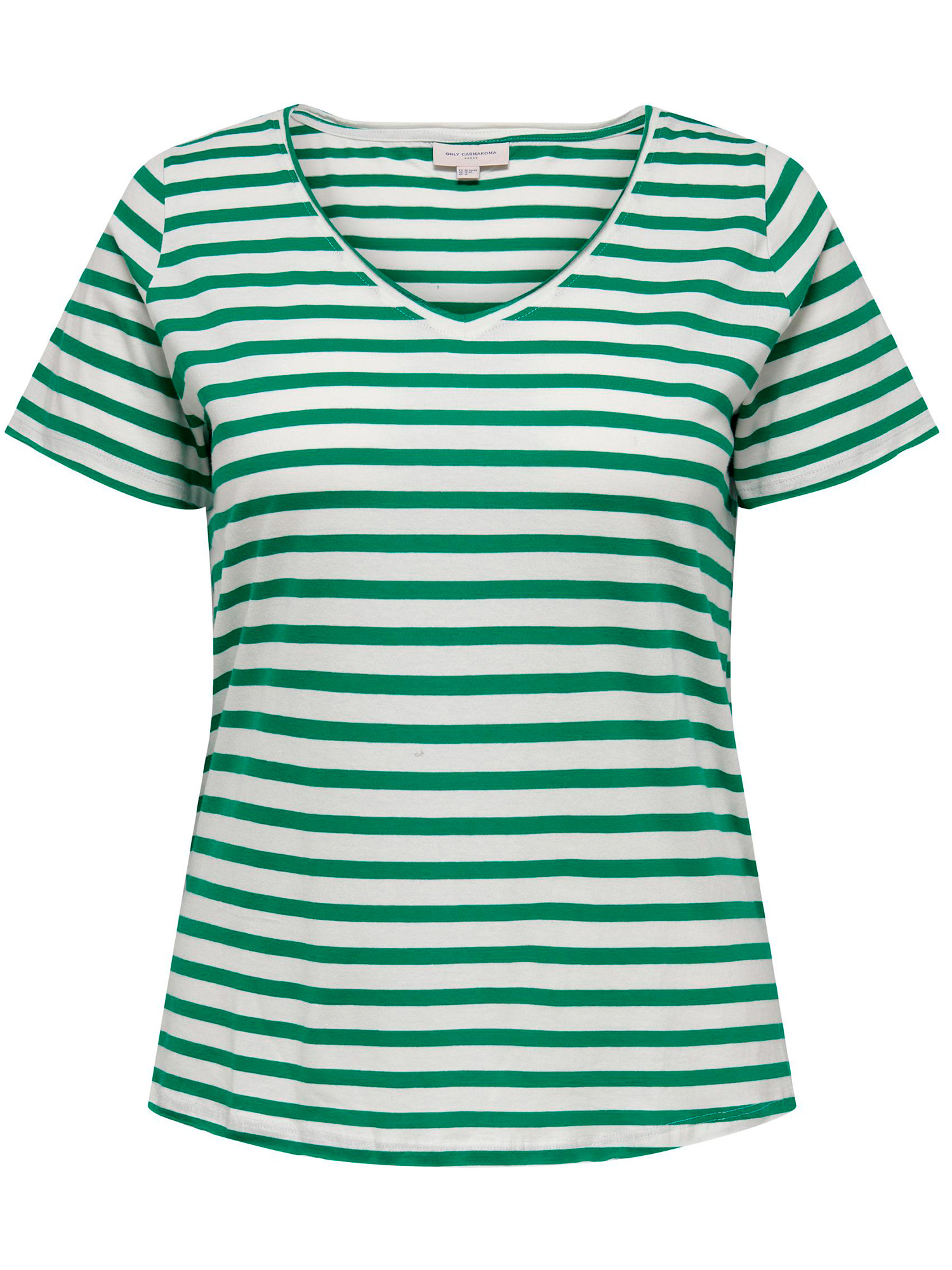 Carlife - Fin t-shirt i bomull med vita och gröna ränder fra Only Carmakoma