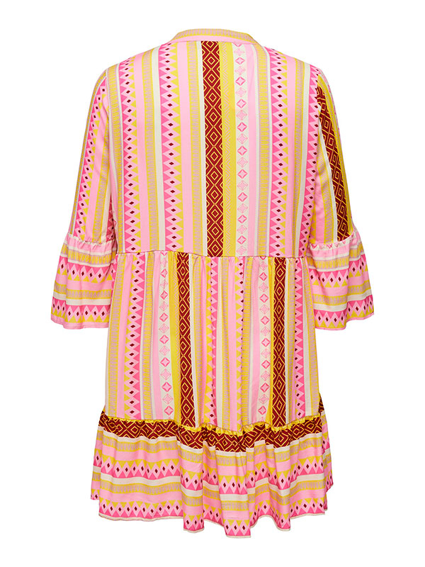 MARRAKESH - Viskosklänning med rosa och gult mönster fra Only Carmakoma
