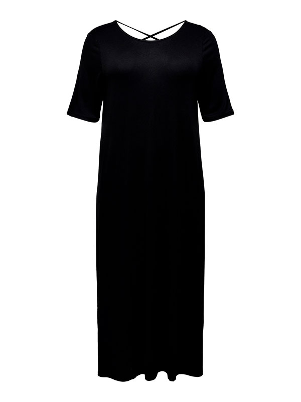 BANDANA - Lång svart jerseyklänning med kors på ryggen fra Only Carmakoma