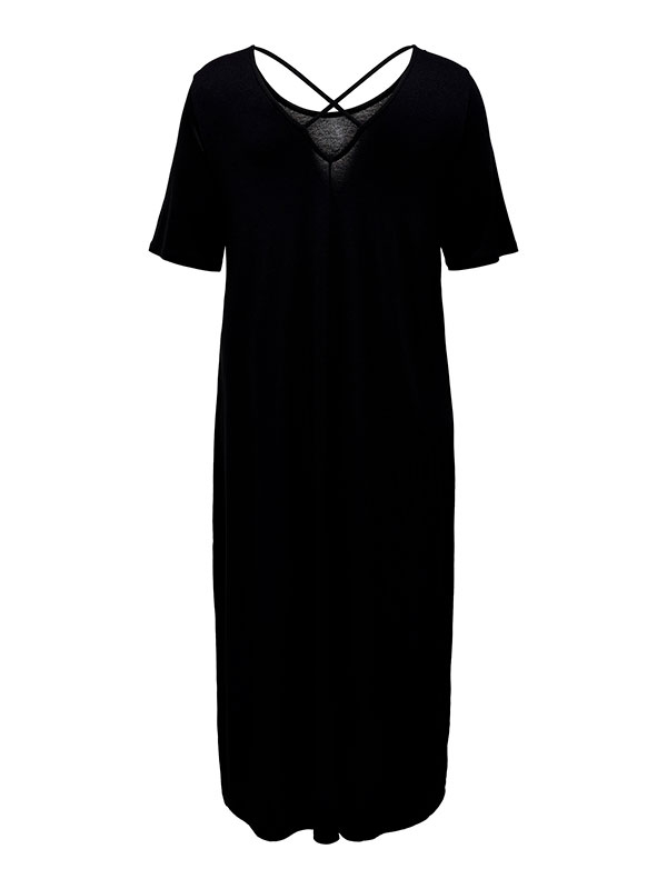 BANDANA - Lång svart jerseyklänning med kors på ryggen fra Only Carmakoma