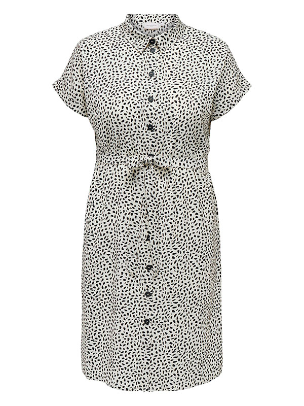 DIEGA - Benvit skjortklänning med knytband och svarta prickar fra Only Carmakoma