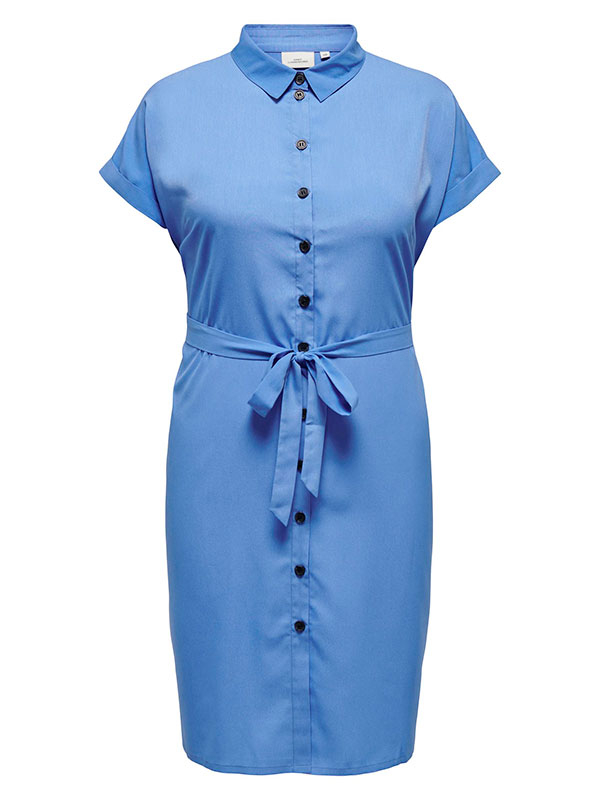 DIEGA - Blå skjortklänning med knytband fra Only Carmakoma