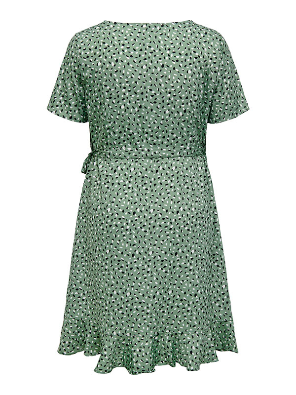 LIVIA - Grön omlottklänning med svartvitt tryck fra Only Carmakoma