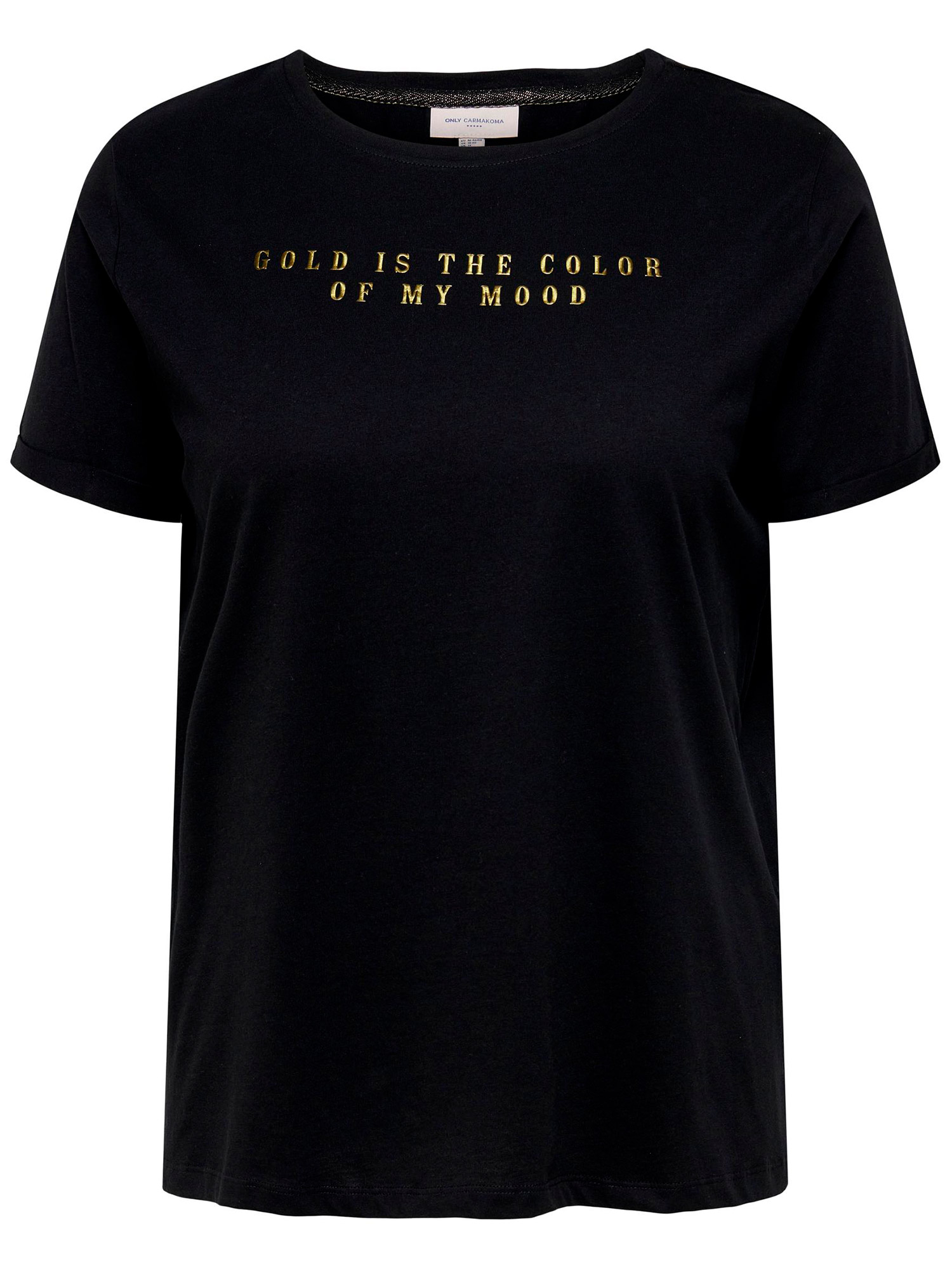 Svart t-shirt i läcker ekologisk bomull med guldtryck fra Only Carmakoma