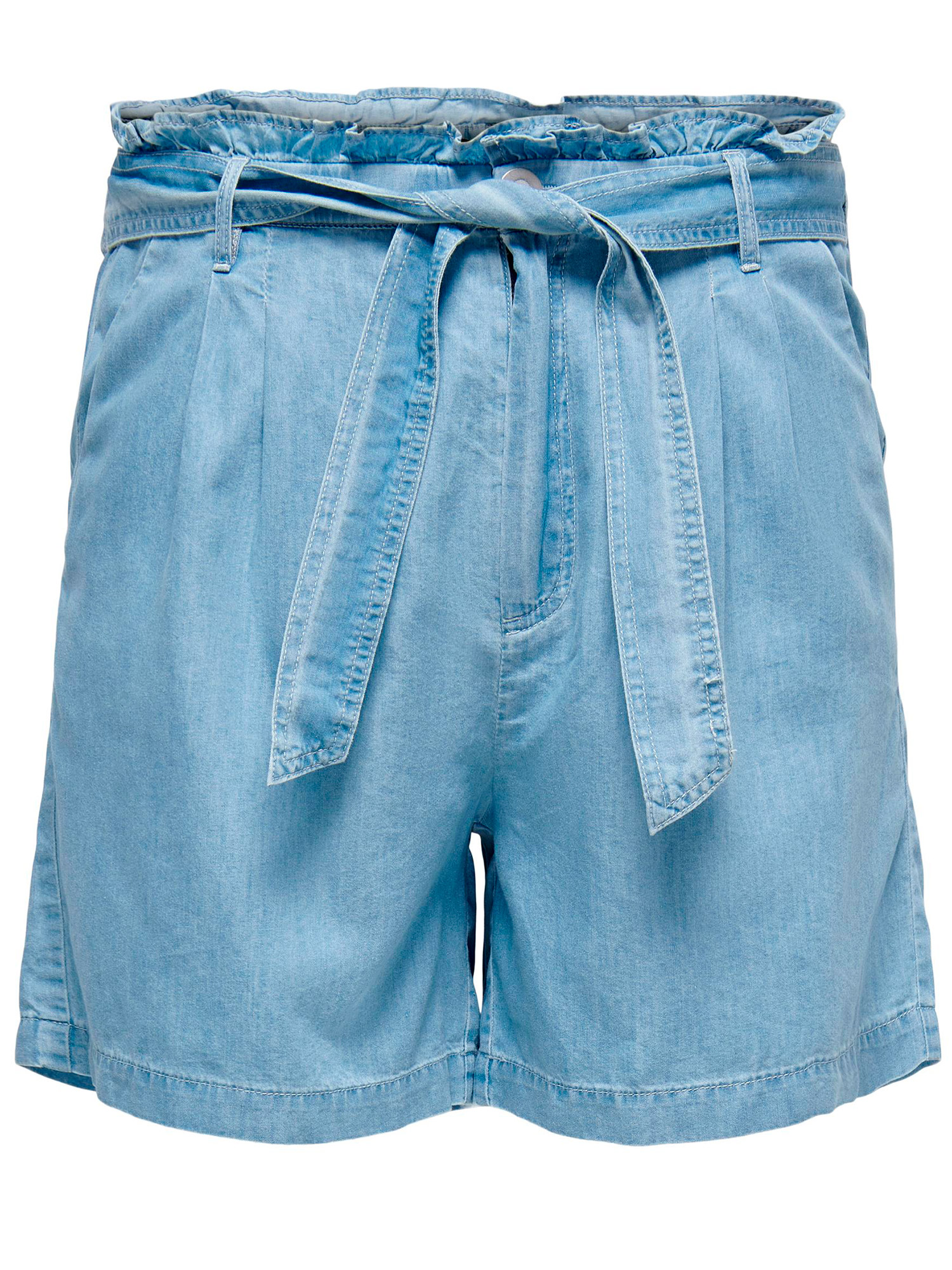 Carlea - Ljusblå shorts med volang och knytband fra Only Carmakoma