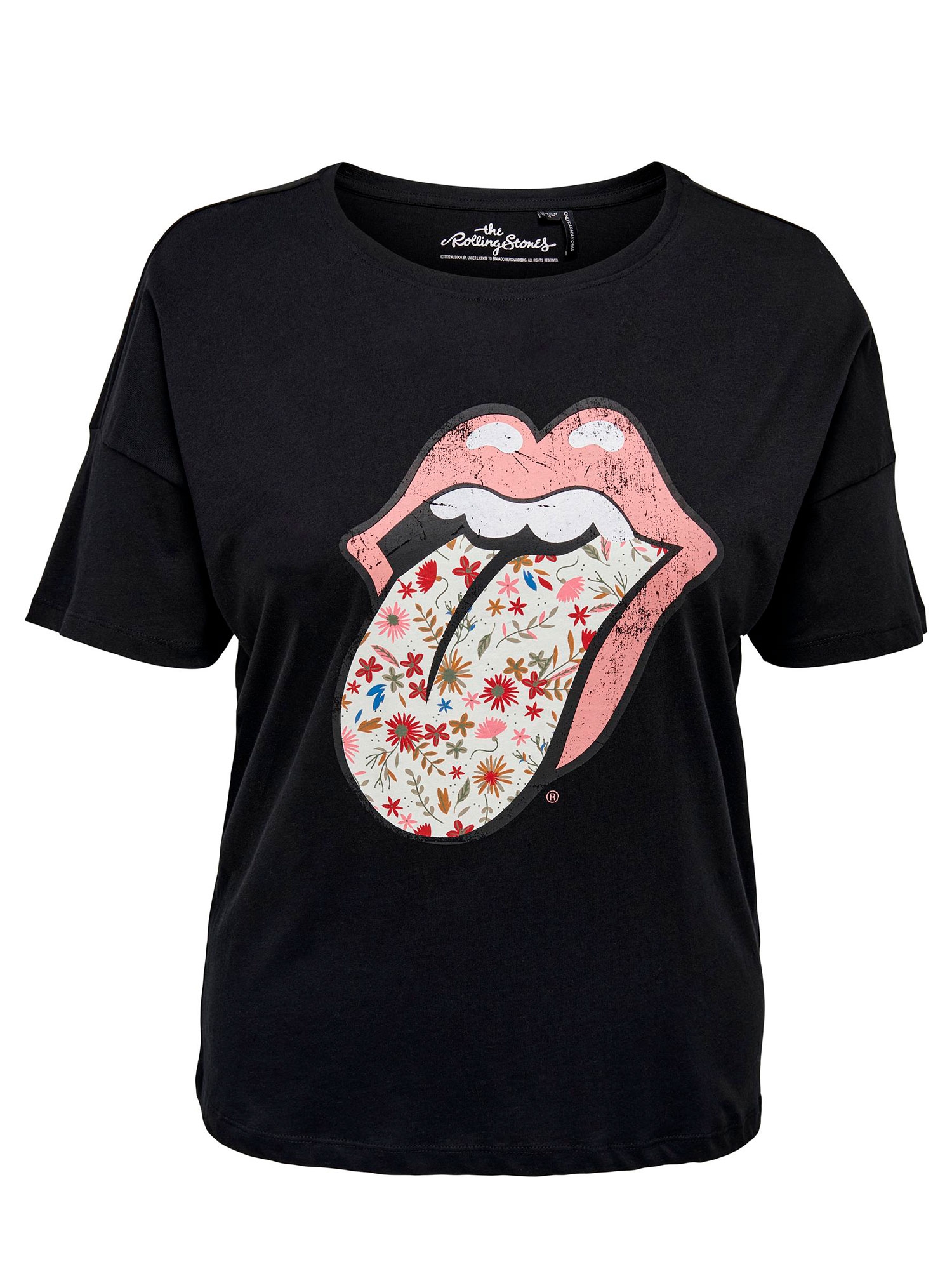 Carrolling - T-shirt i svart bomull med Rolling Stones-tryck fra Only Carmakoma