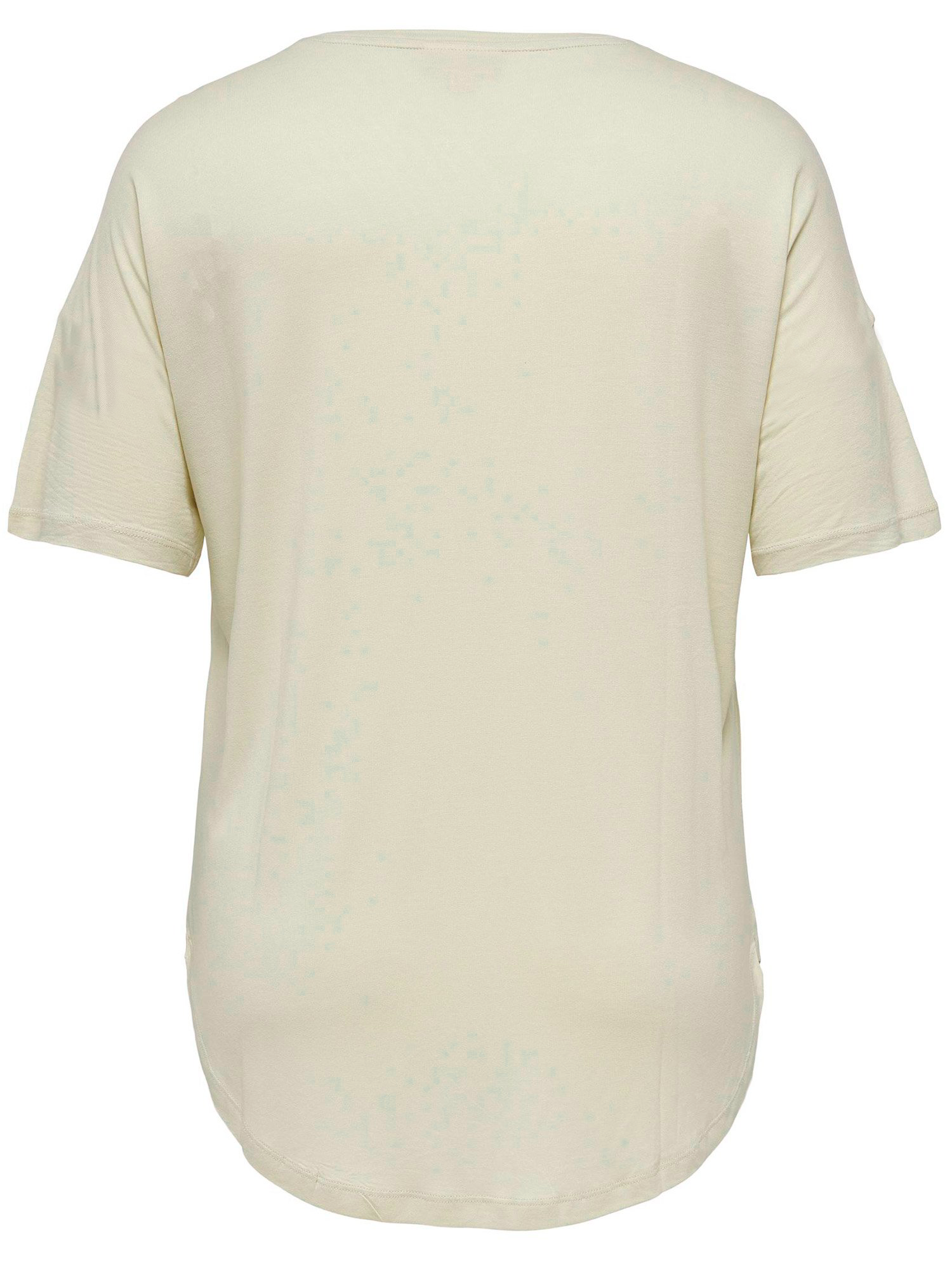 Carivy - Beige t-shirt i fin viskostrikå med tryck fra Only Carmakoma