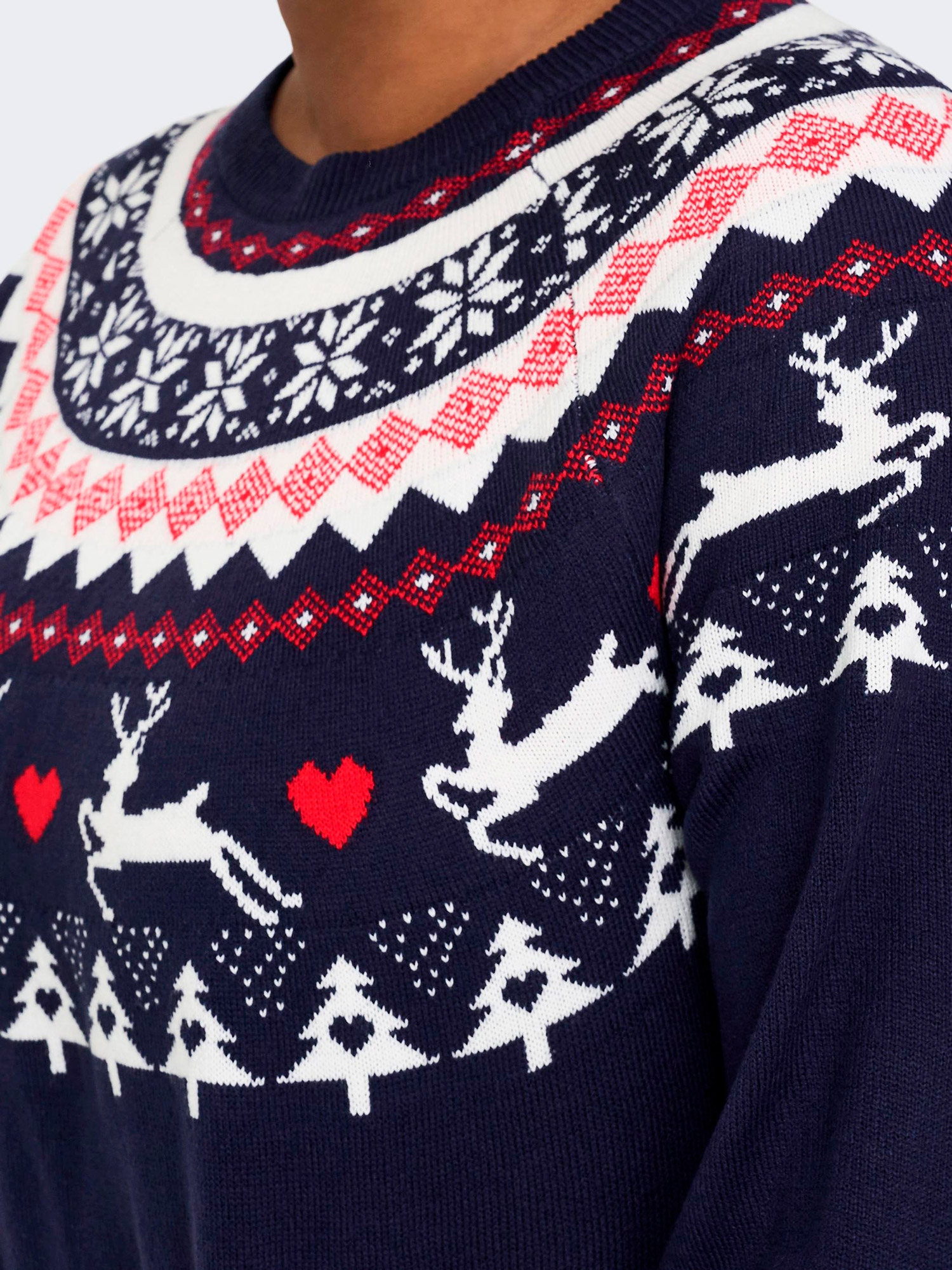 Car SNOW - blå stickad klänning med fint julmönster fra Only Carmakoma