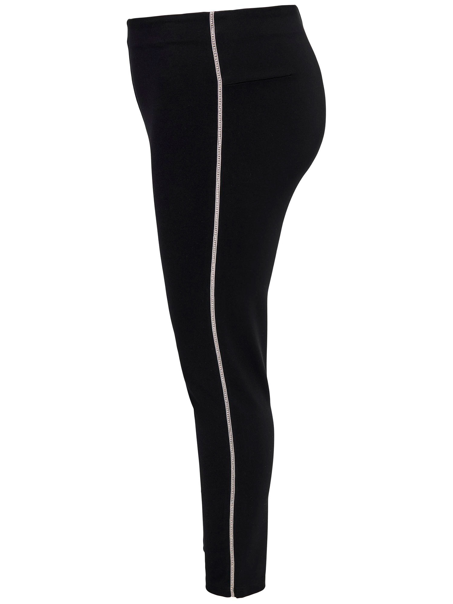 Car AURA - Svarta leggings i kraftig kvalitet med silverränder på ena benet fra Only Carmakoma