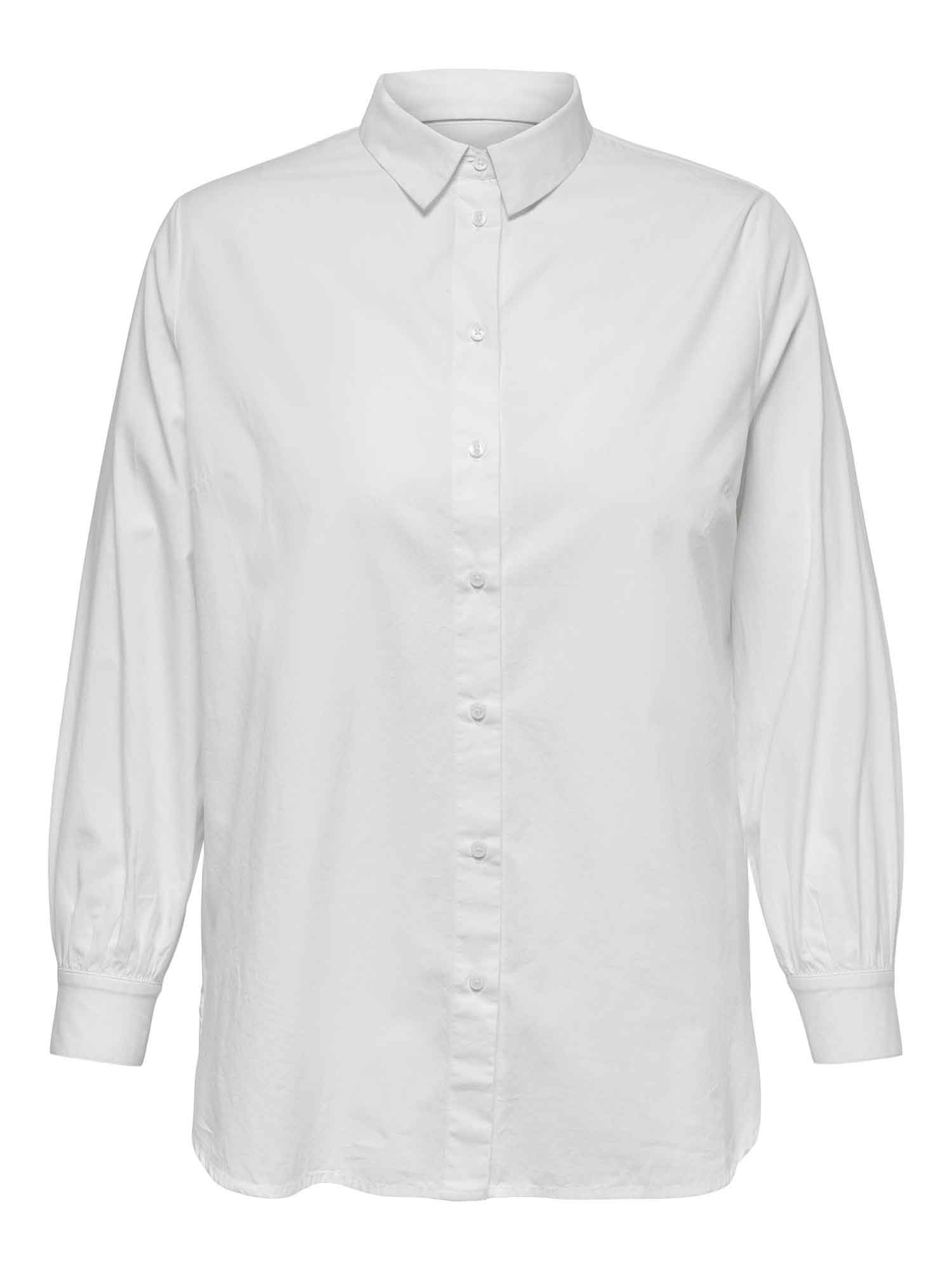 Car NORA - Vit skjorta i 100% bomull med långa ärmar och rundad botten fra Only Carmakoma