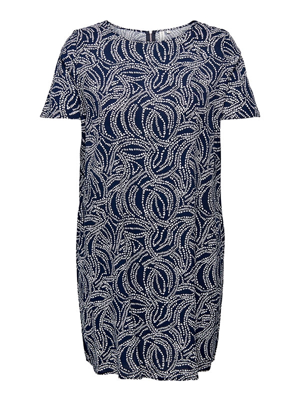NOVA - Marinblå viskosklänning med vitt grafiskt mönster fra Only Carmakoma