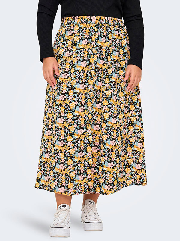 LUXMIE - Svart kjol med blommönster fra Only Carmakoma