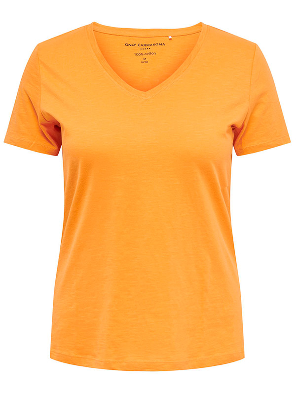 BONNIE - Orange t-shirt i bomull med v-ringning fra Only Carmakoma