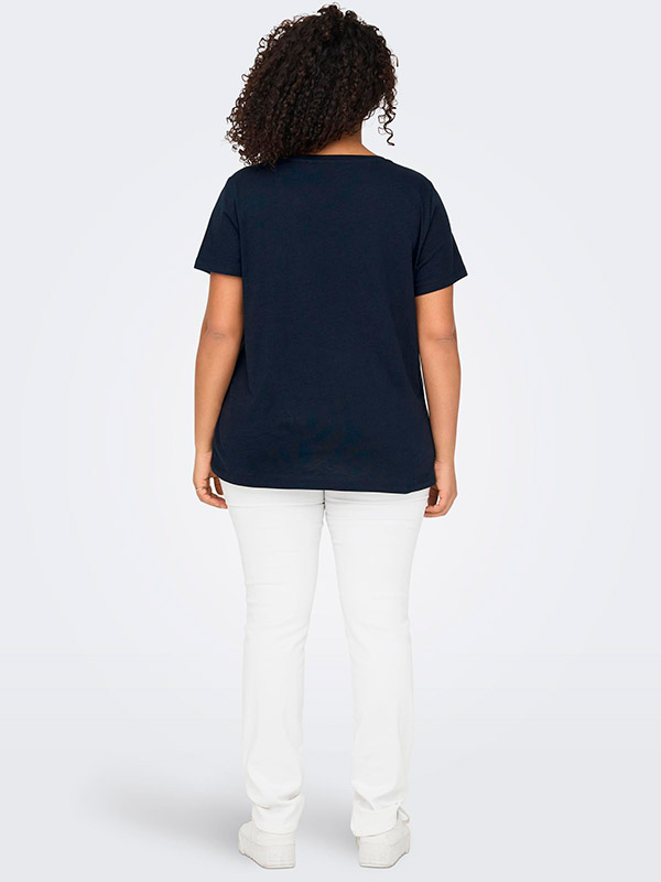 BONNIE - Mörkblå t-shirt i bomull med v-ringning fra Only Carmakoma