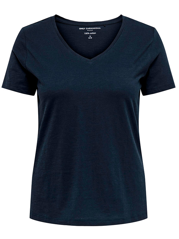 BONNIE - Mörkblå t-shirt i bomull med v-ringning fra Only Carmakoma