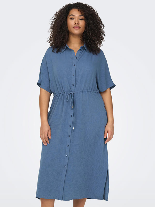 NEW CORIS - Blå skjortklänning med knytband fra Only Carmakoma