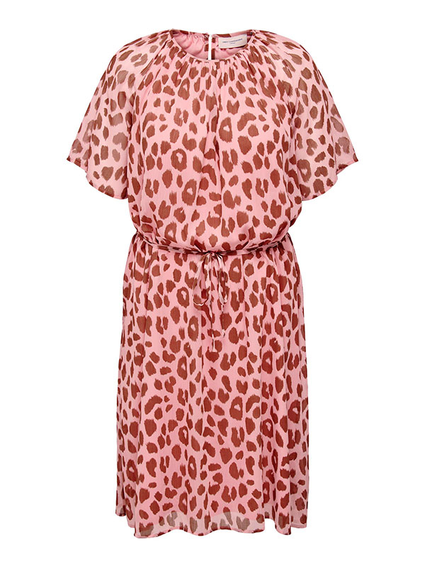 VICTORA - Rosa klänning med leopardtryck i två lager fra Only Carmakoma