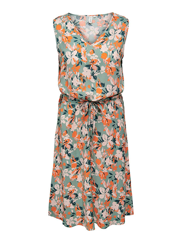 NOVA - Grön klänning med orange blommor fra Only Carmakoma