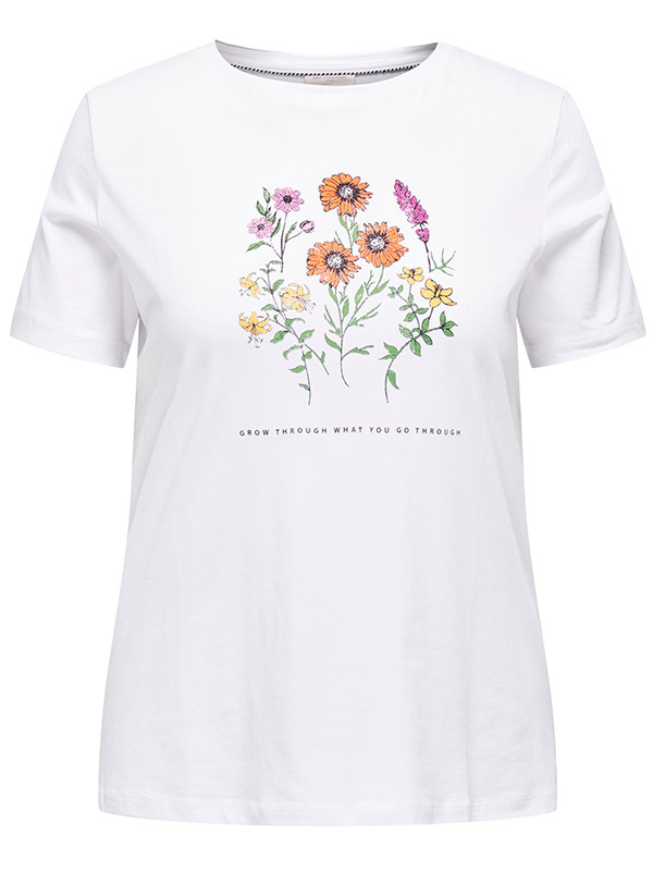 EDLA - Vit t-shirt i bomull med blommönster fra Only Carmakoma