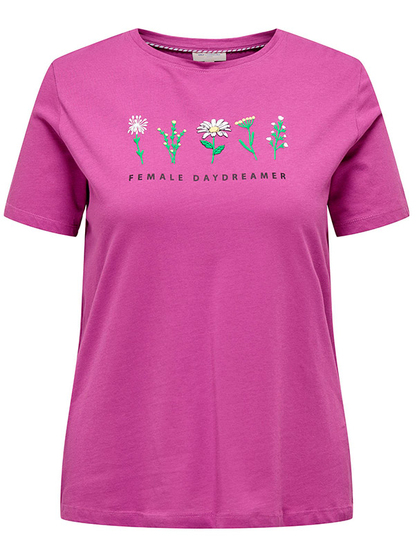 EDLA - Lila t-shirt i bomull med blommönster fra Only Carmakoma