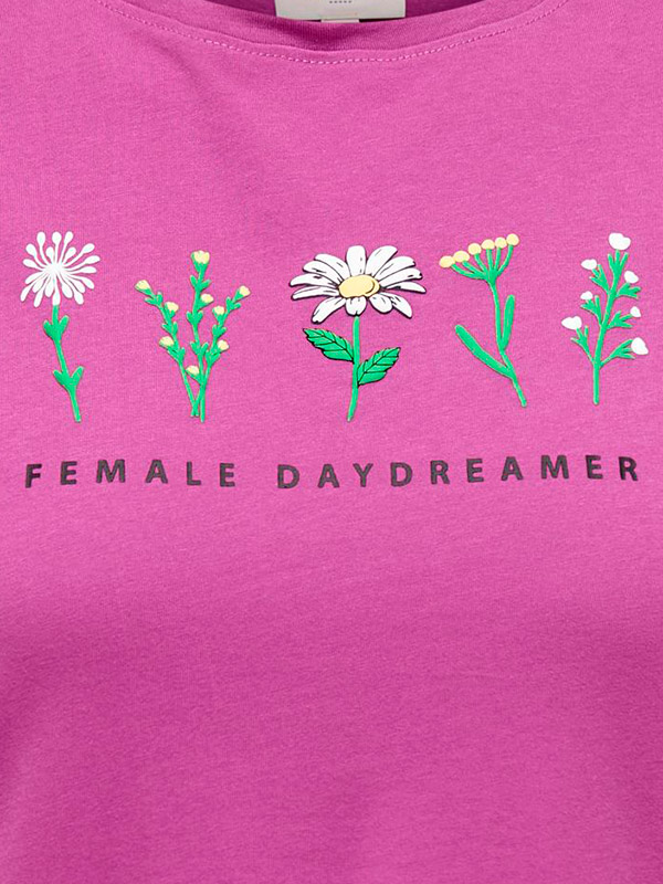 EDLA - Lila t-shirt i bomull med blommönster fra Only Carmakoma