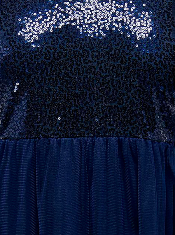 LUNAS - Blå klänning med paljetttopp och kjol i två lager fra Only Carmakoma