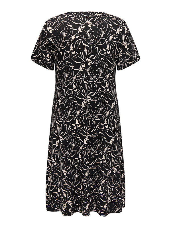 FYRLA - Sort bomulds kjole med lyst blomster print fra Only Carmakoma