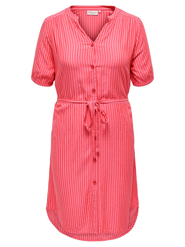 PENNA - Röd och rosa randig skjortklänning fra Only Carmakoma
