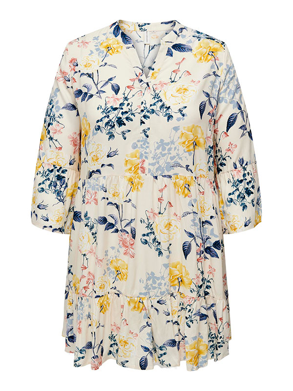 NOVA - Lätt tunikaklänning med blå och gula blommor fra Only Carmakoma