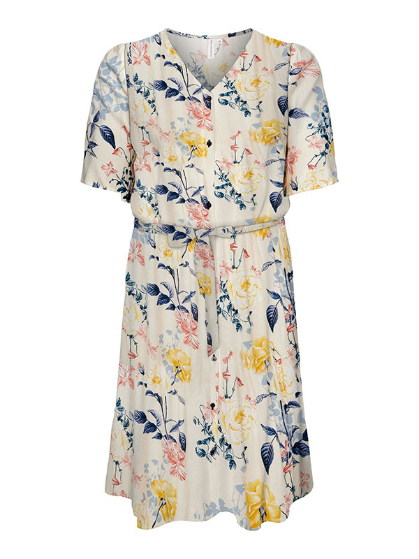 NOVA - Lätt klänning med gula och blå blommor fra Only Carmakoma