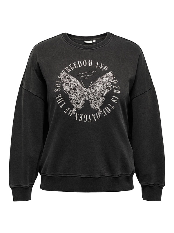 LUCINDA - Svart sweatshirt med fjäril fra Only Carmakoma