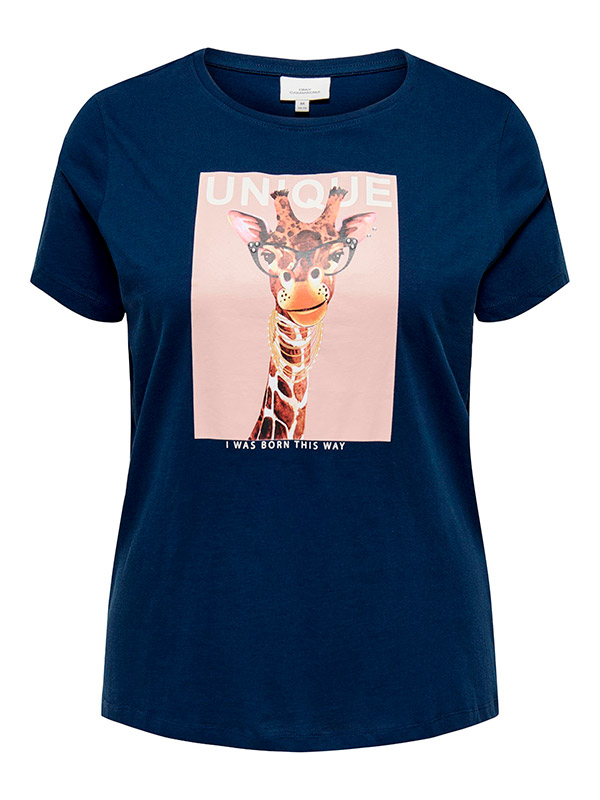 BELLANA - Marinblå T-shirt med girafftryck fra Only Carmakoma
