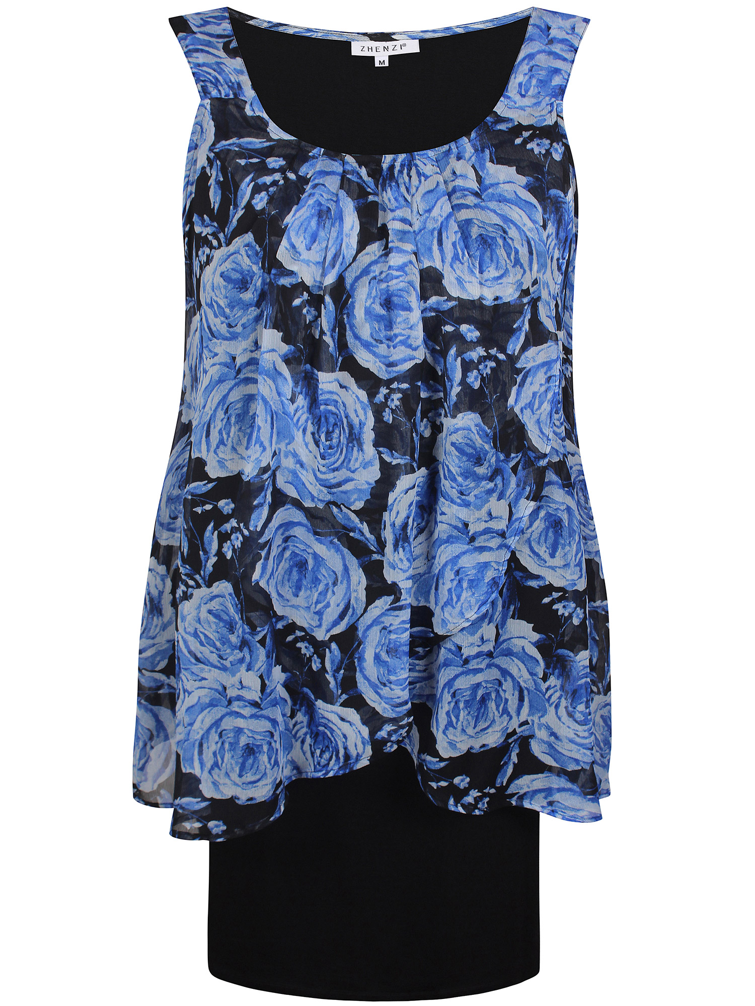 Kecia - svart klänning med chiffong och blå blommor fra Zhenzi