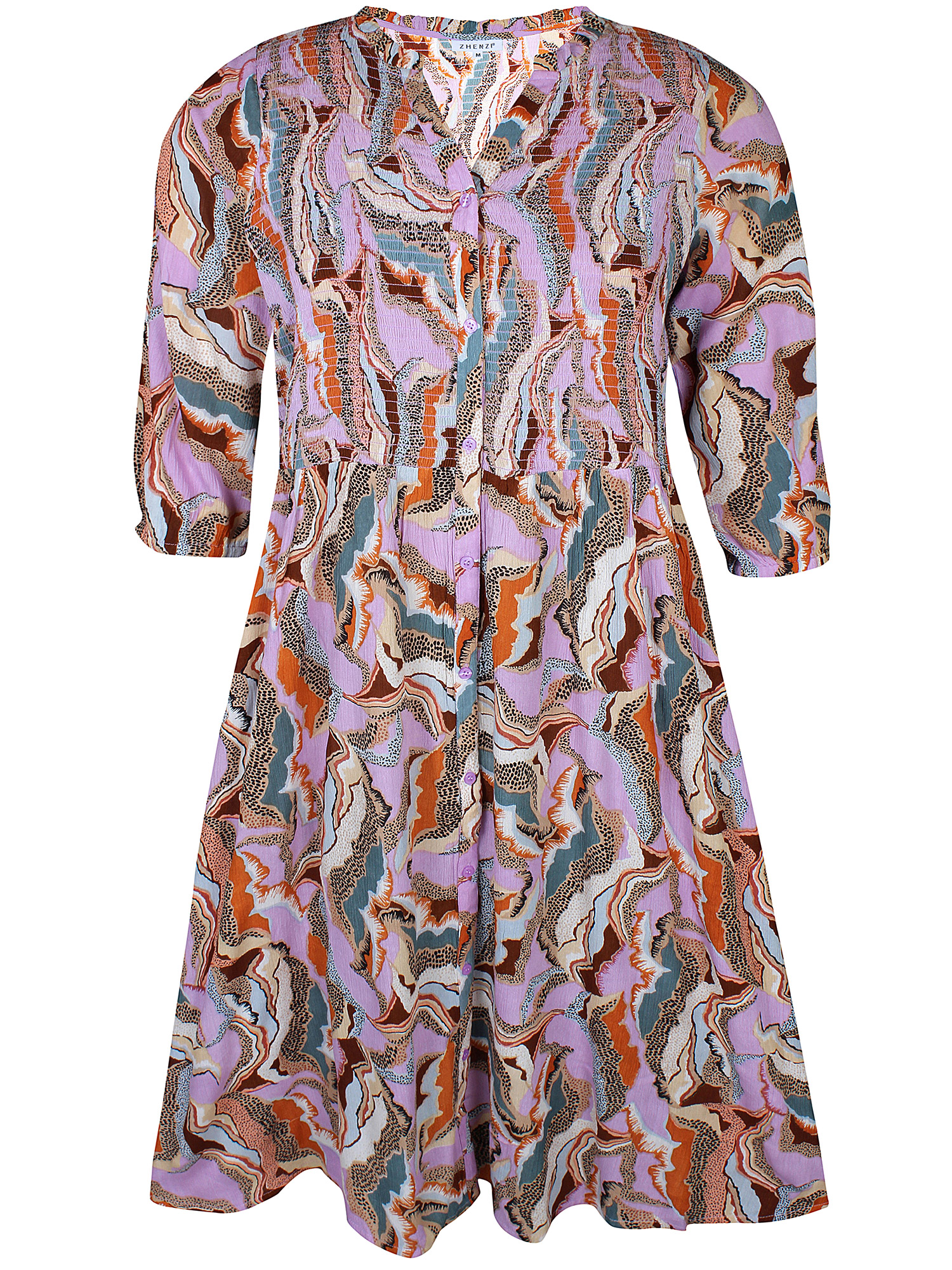 MAELIE - Lila klänning i crepeviskos med tryck fra Zhenzi