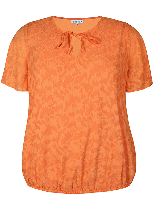 EVELYNN - Orange chiffongblus med struktur och resårkant fra Zhenzi