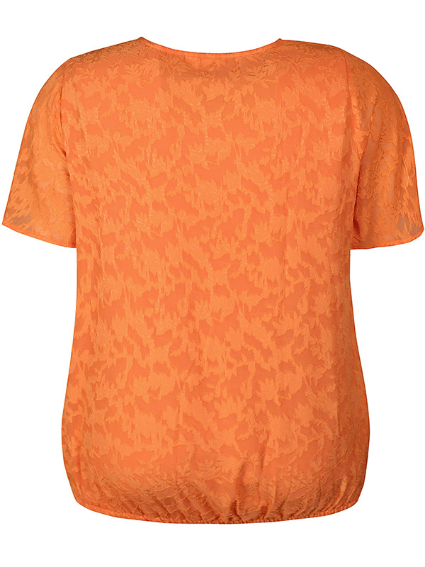EVELYNN - Orange chiffongblus med struktur och resårkant fra Zhenzi