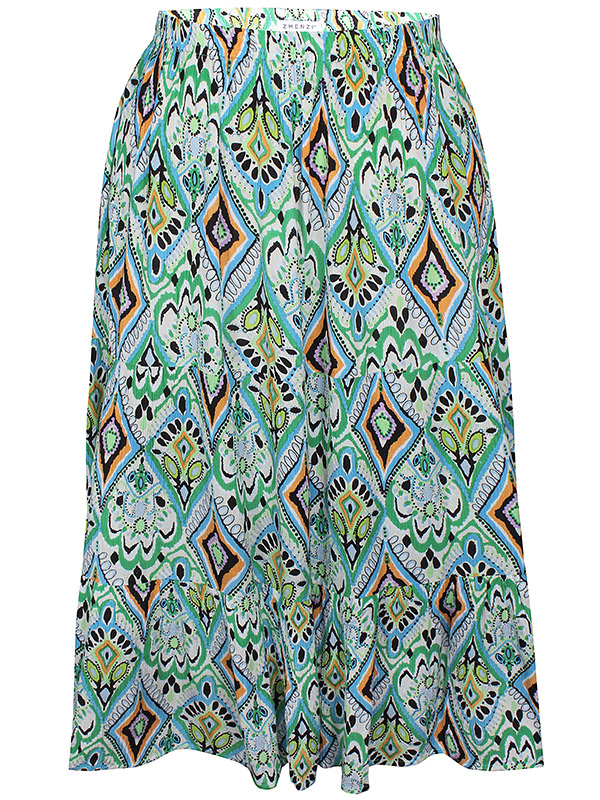 JOURNEE - Kjol i crepeviskos med grönt och blått mönster fra Zhenzi