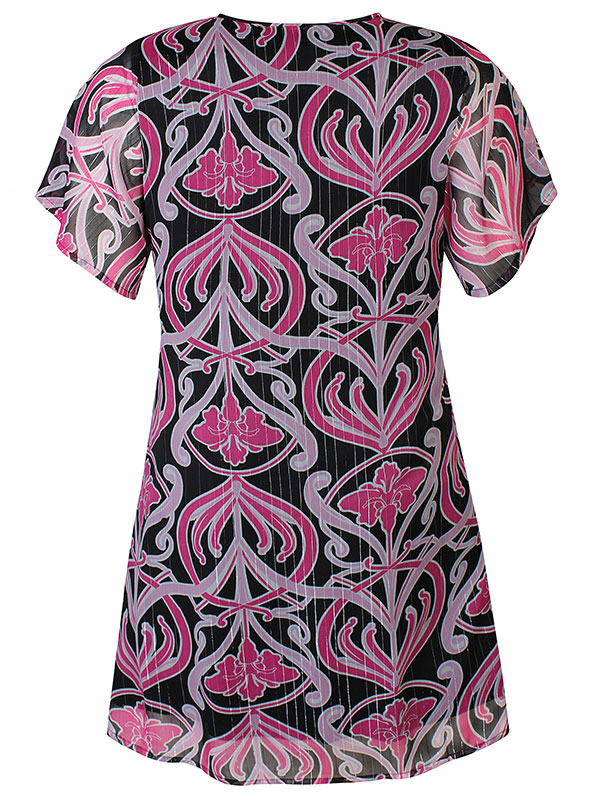 LILIANA - Svart klänning med rosa tryck och silvertråd fra Zhenzi