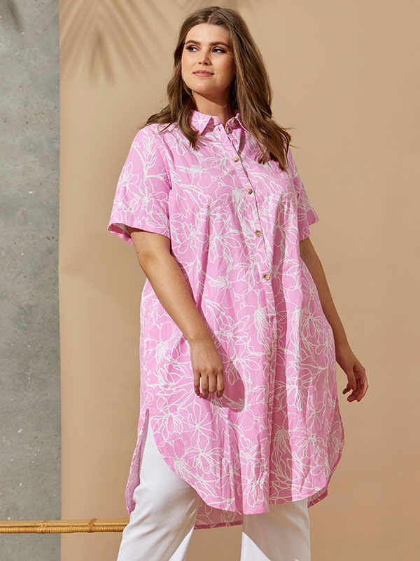 VANESSA - Rosa skjortklänning i bomull och linne fra Zhenzi
