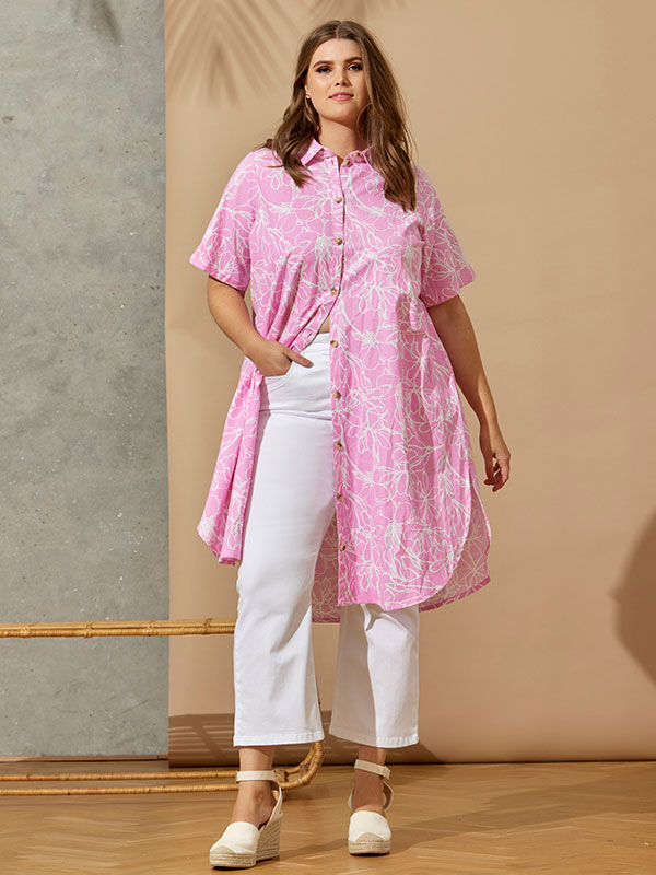 VANESSA - Rosa skjortklänning i bomull och linne fra Zhenzi