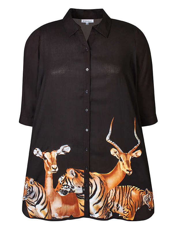 OAKLYNN - Svart skjorttunika med safaritryck fra Zhenzi