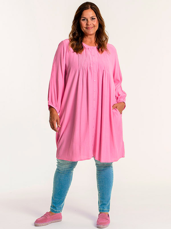 JOHANNE - Rosa skjorttunika med fickor fra Gozzip